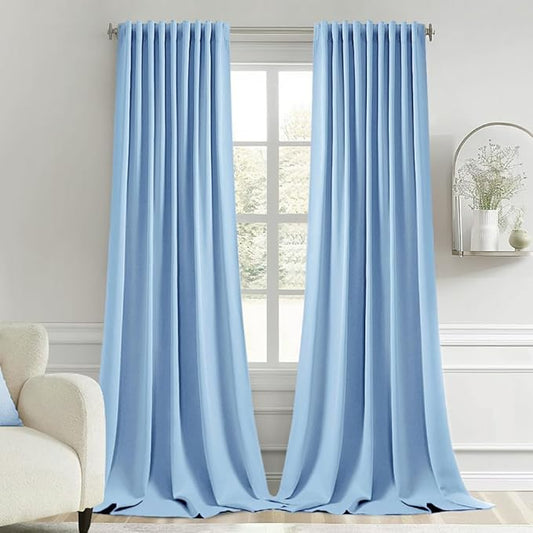 MIULEE Sky Blue Back Tab Blackout Curtains 108 Inch Long 2 Panels Set