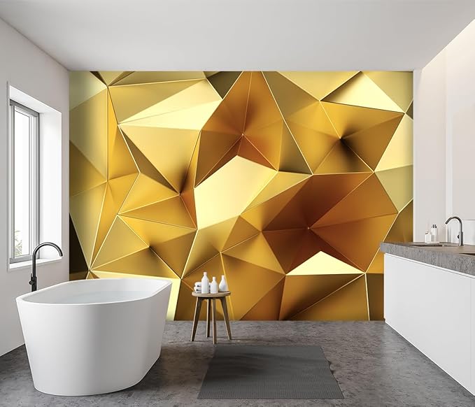 -3D Gold Geometry Fabric Wallpaper Living Room Bedroom Bathroom Modern Large