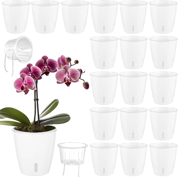 Self-Watering Pots for Indoor Plants, 18-Pack 5'' Self Watering Planter with Drainage Holes, Small African Violet Pots with Water Indicator, Clear Wick Pot for Orchids, White