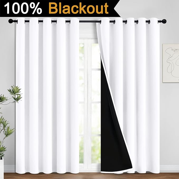 Yakamok Full Blackout Curtains 84 Inches Long, 2 Thick Layers Grommet Top