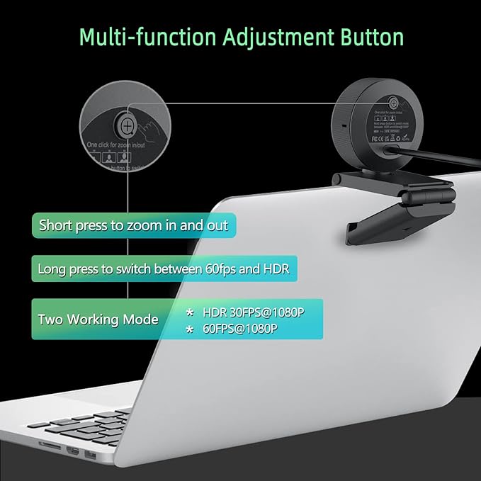 Angetube 1080p Webcam with Ring Light for Streaming: USB 60FPS Web Camera with Microphone-HDR-Enabled-HD Auto Light Correction Web Cam with Adjustable FOV, for Teams, Zoom, PC/Laptop/Mac/Desktop