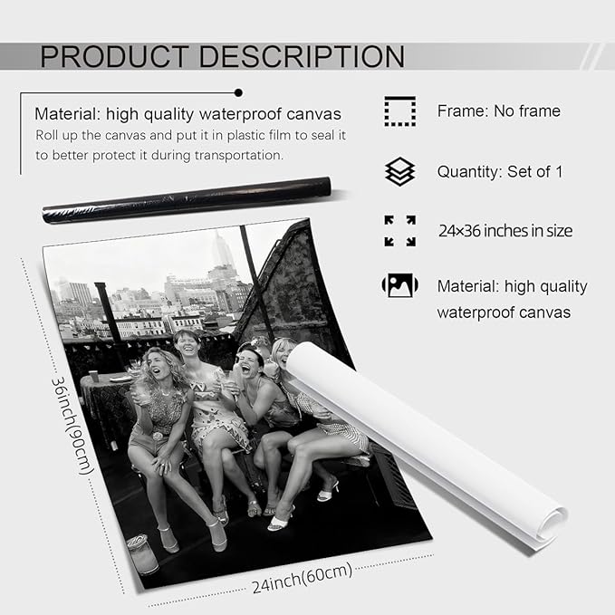 Retro Black And White Woman Canvas Wall Art Fashion Rooftop Party Posters
