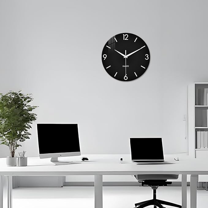 XFM Black Wall Clock 12 Inch Silent Non-Ticking Wall Clocks Battery Operated