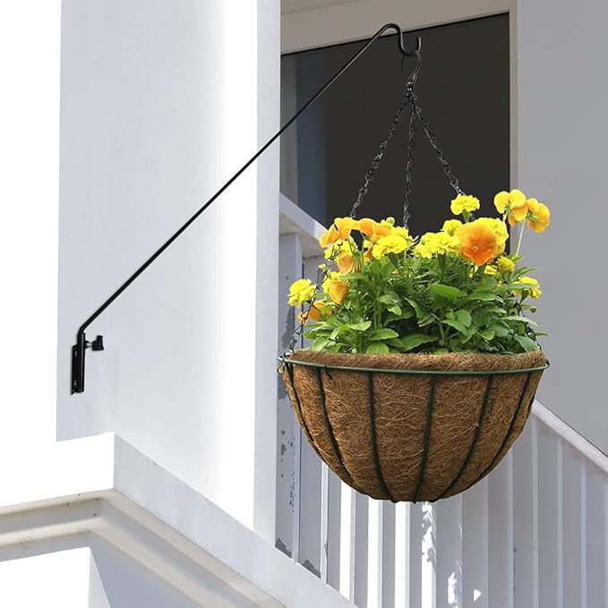 MIXXIDEA Heavy Duty Extended Reach Wall Mounted Deck Hook Wall Pole,Bracket Direction and Length Adjustable Plant Bracket for Bird Feeders, Planters, Suet Baskets, Lanterns, Wind Chimes,Black