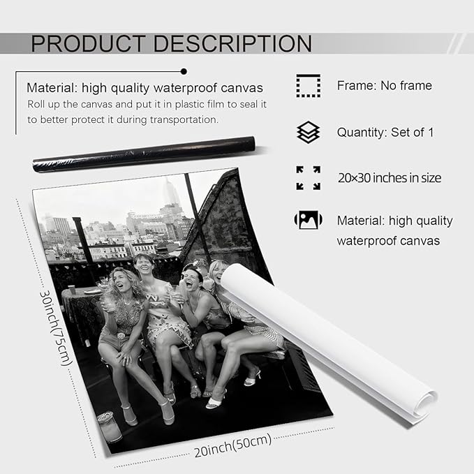 Retro Black And White Woman Canvas Wall Art Fashion Rooftop Party Posters