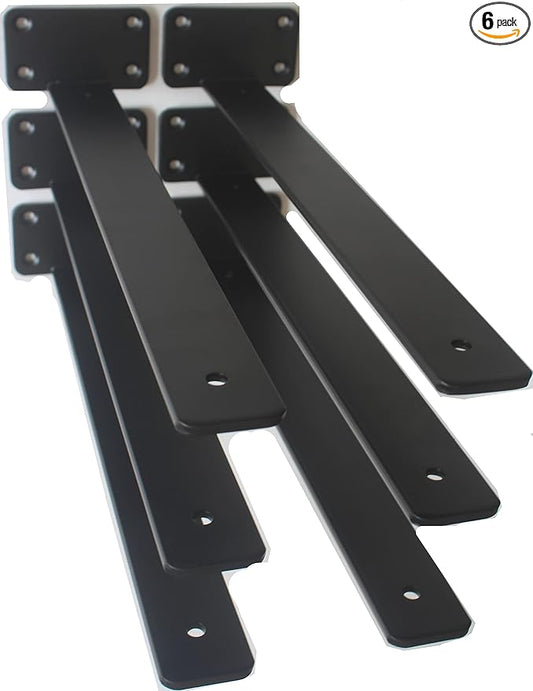 6 Pack - 16 inch Black Hidden L Shelf Bracket Iron Floating Shelf Brackets