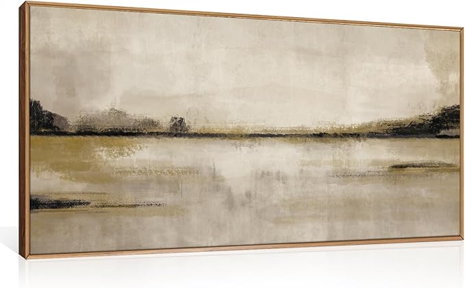 KAIRNE Neutral Abstract Landscape Framed Canvas Wall Art Set, Retro Mountain Lake Wall Decor, Vintage Tan Scenery Art Prints, Modern Nature Artwork for Living Room,Bedroom,Farmhouse,Office-40 x20 x1