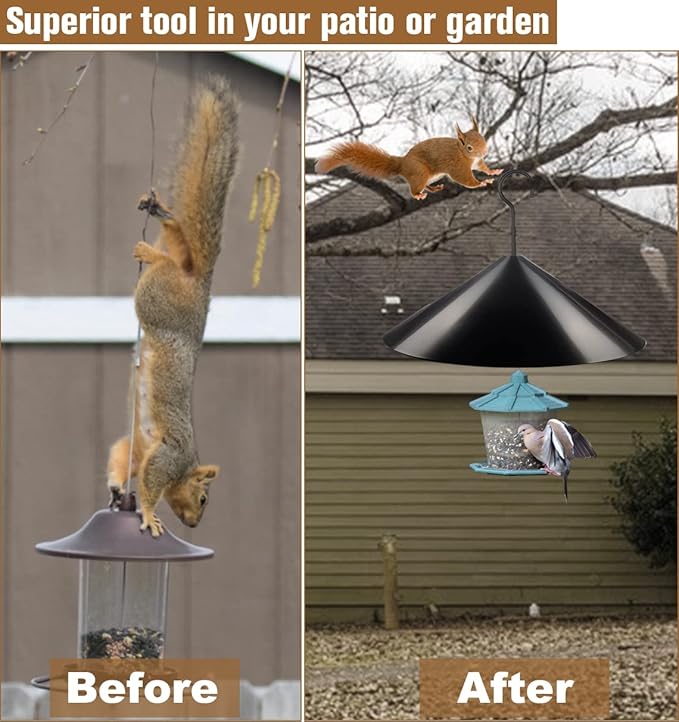 Garbuildman Squirrel Baffle for Bird Feeder Pole, Outside Hanging Mount Bird House Guard for Outdoor Shepherd’s Hook,19 Inch Diameter, 1 Pack
