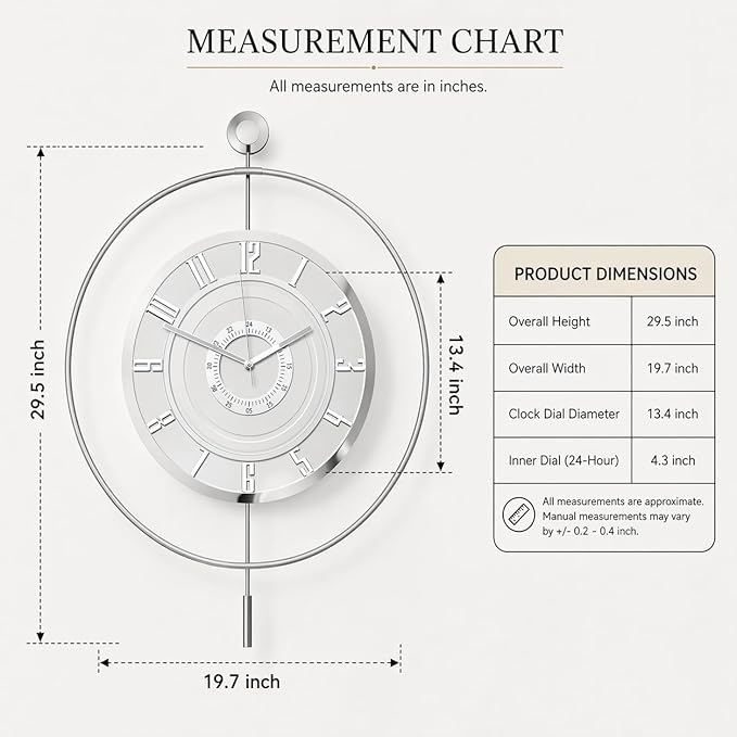 Large Luxury LED Backlit Wall Clock – Pendulum Roman Numeral Metal Ring