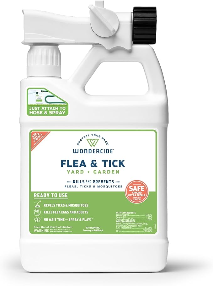 Wondercide - Ready to Use Flea, Tick, and Mosquito Yard Spray with Natural Essential Oils â Mosquito and Insect Killer, Treatment, and Repellent - Plant-Based - Safe Around Pets, Plants, Kids - 32 oz