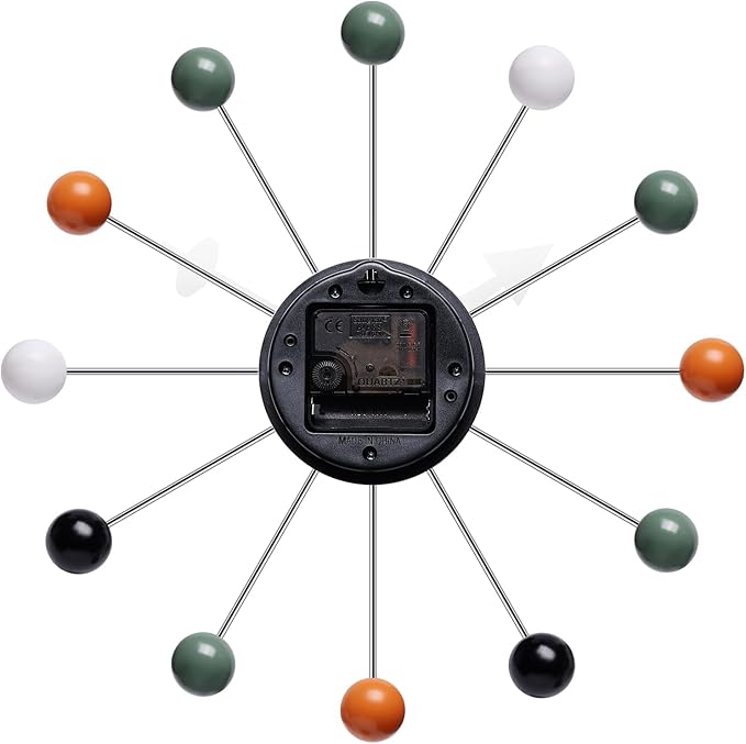 Mid Century Modern Wall Clock Decorative Multicolour Ball Silent Non Ticking