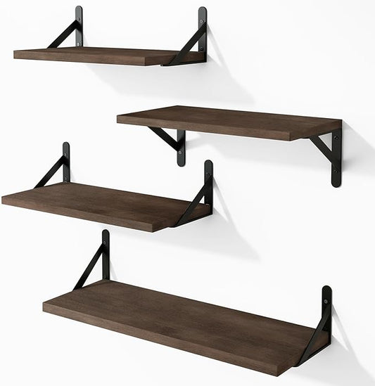 YGEOMER Floating Shelves for Wall, Different Sizes Walnut Wall Shelves for