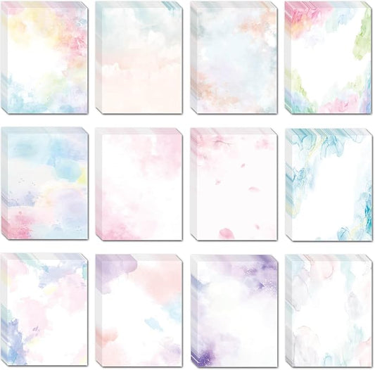 DUGUTUL Watercolor Stationary Paper, 100 gsm Printer Paper 8.5 x 11, 12 designs, Double-Sided, Colored Paper for Writing Letters and Invitations, Writing Paper for Business or Personal Use (96)