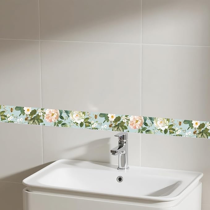 IVN Wallpaper Border Peel and Stick Wall Floral Bee Decorative Wall Trim Self