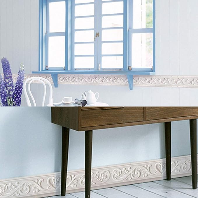 REDODECO Elegant Silver Grey Floral Molding Wallpaper Border Peel Stick Home