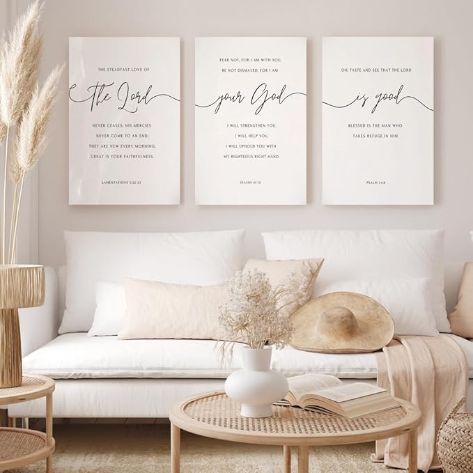 GUBIYU Christian Canvas Wall Art Set of 3, The Lord Your God is Good Wall Art
