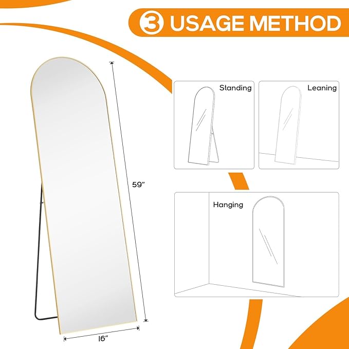 Arched Mirror Full Length, Upgraded 16"x59" Body Wall Mirrors