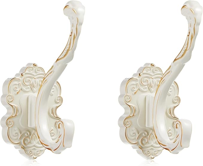 Zonon 2 Pcs White Wall Hooks Set Vintage Coat & Towel Hooks