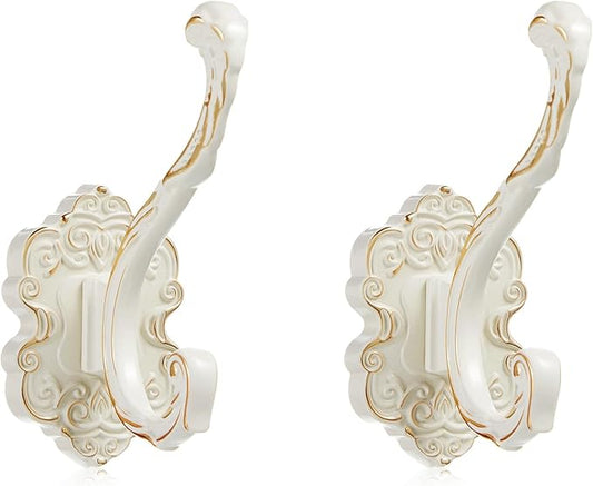 Zonon 2 Pcs White Wall Hooks Set Vintage Coat & Towel Hooks