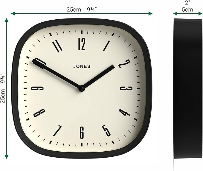 JONES CLOCKS® Marvel wall Clock | Modern Retro Rounded Square Clock | 10 inch |