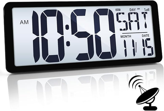 TXL Atomic Clock with Backlight, 14.2" Large Digital Wall Clock Battery Operated