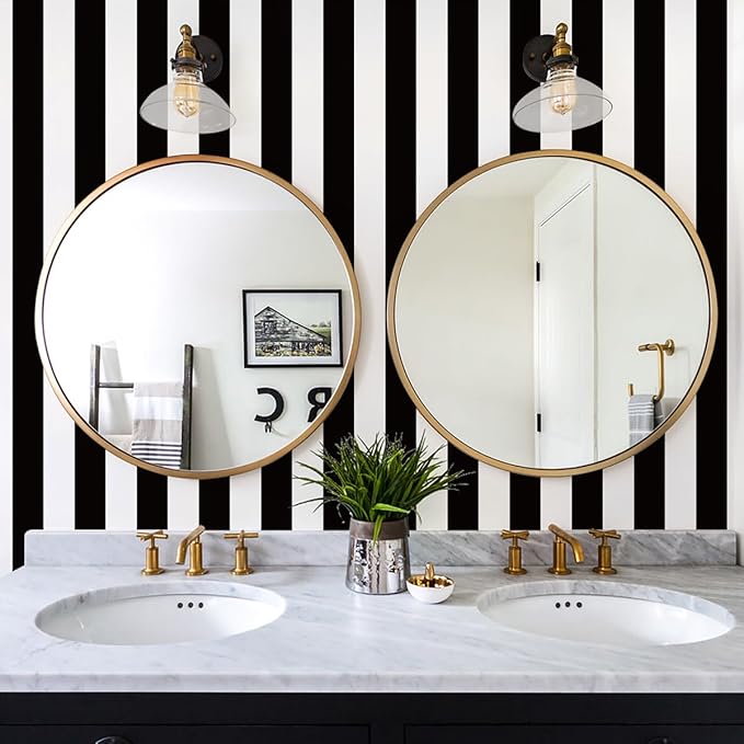 Jeweluck Black and White Wallpaper Peel and Stick Wall Paper 17.7”x393.7” Black