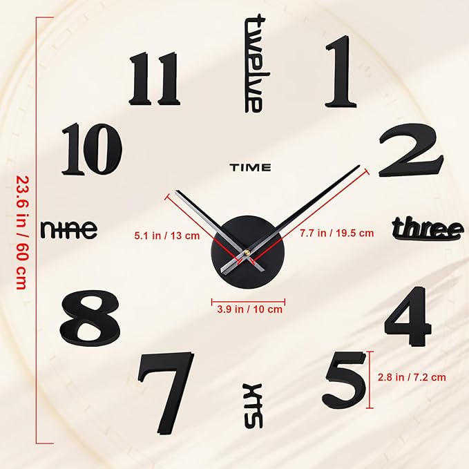 AILILIFE 20-28 Inch DIY Wall Clock 3D Frameless Silent Non-Ticking, Modern