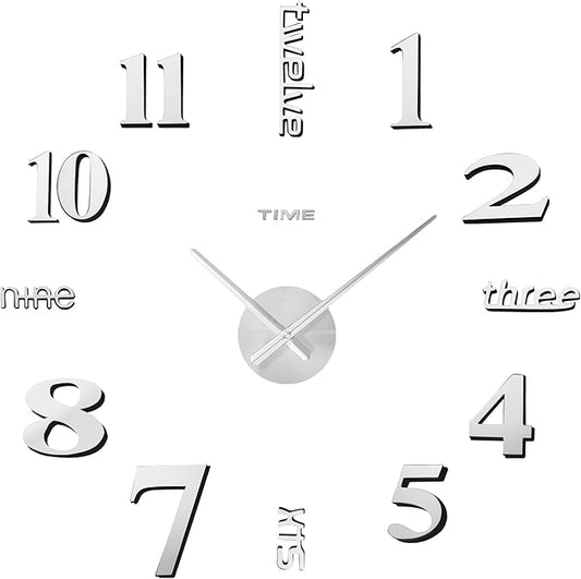 AILILIFE 20-28 Inch DIY Wall Clock 3D Frameless Silent Non-Ticking, Modern