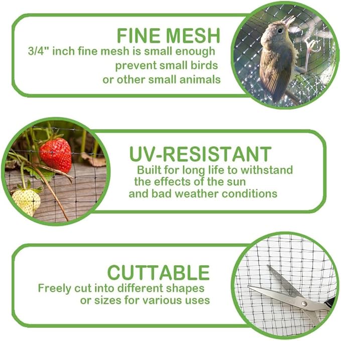 Bird Netting 7x25 FT – 3/4" Mesh Garden Netting for Plant Protection, Deer Fence Netting Against Birds, Squirrels, Rabbits, Raccoons & More – Protect Fruit Trees, Vegetables & Flowers