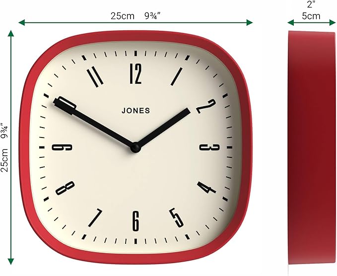 JONES CLOCKS® Marvel wall Clock | Modern Retro Rounded Square Clock | 10 inch |