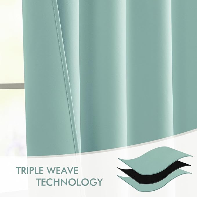 MIULEE Aqua Back Tab Blackout Curtains 90 Inches Long 2 Panels Set