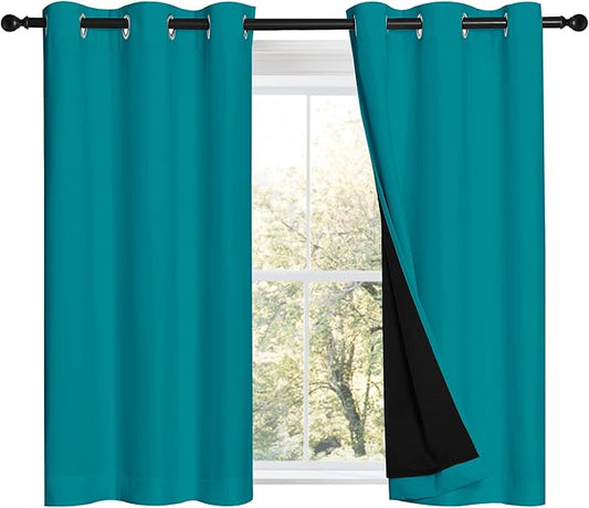 NICETOWN Peacock Teal 100% Blackout Curtains 45 inches Long, 2 Thick Layers