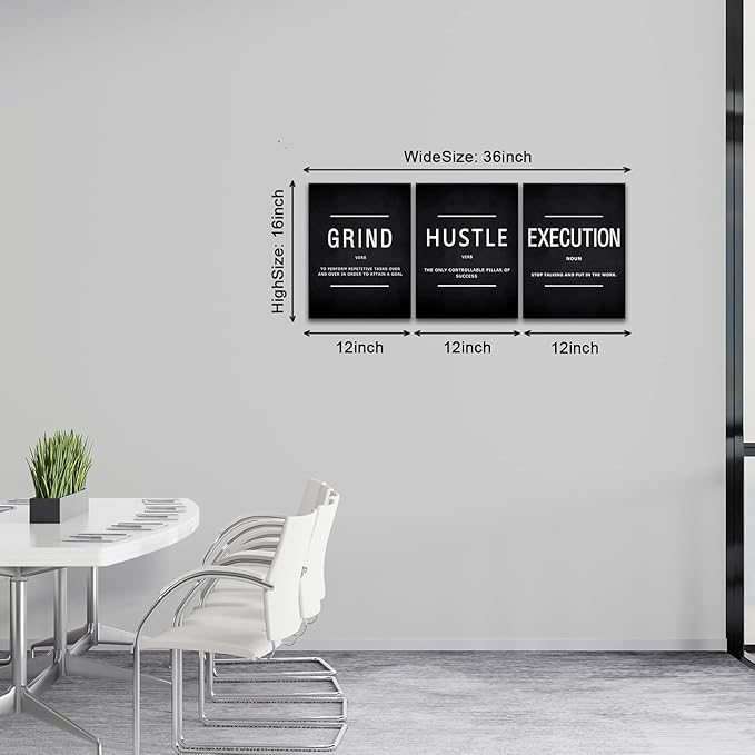 KAWAHONE Canvas Painting Wall Art, Grind Hustle Execution Motivational Wall Art