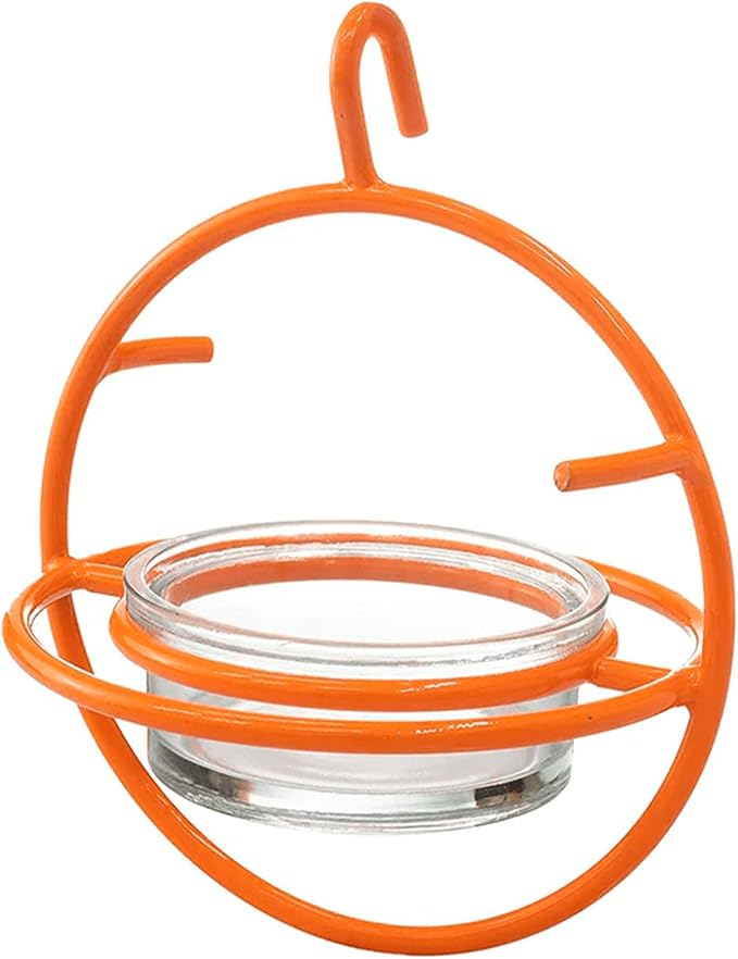 Monarch Abode Hanging Bird Feeder for Outdoors – Hanging Oriole Birdfeeder with Clear Glass Bowl and Orange Metal Perch & Prongs, Decorative Wild Bird Feeder for Outside Garden Patio Deck Yard