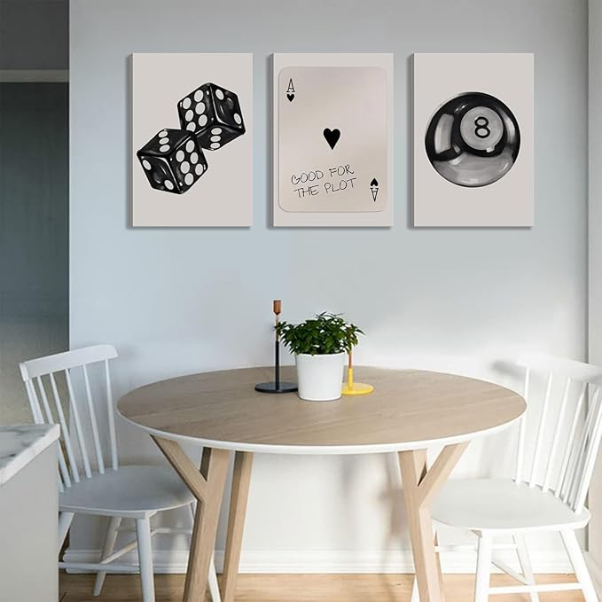 BOKPEN 3Pcs Black and White Poker Dice Canvas Wall Art Funky Retro Y2K Trendy