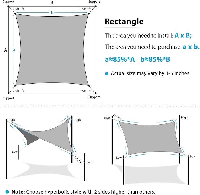 Amagenix Sun Shade Sail 11'X11' Curved Edge Outdoor Shade Canopy Blue Breathable 95% UV Block Shade Cloth for Patio Garden Backyard (We Make Custom Size)