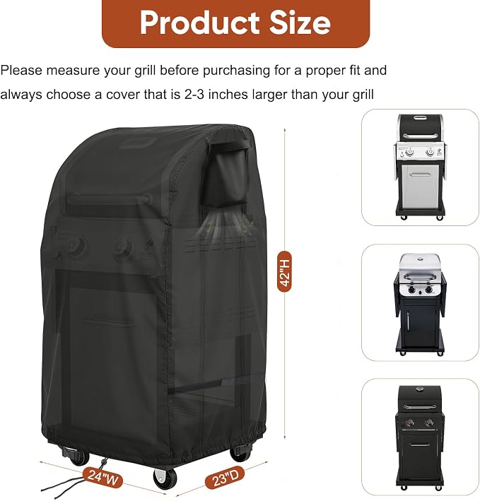 24 inch Grill Cover for Nexgrill 720-0864RA 2 Burner Gas Griddle, Waterproof BBQ Cover for Megamaster 720-0864MA, Char-Broil 463673519P1 Propane Grill with Foldable Side Table (24"×23“×42“)