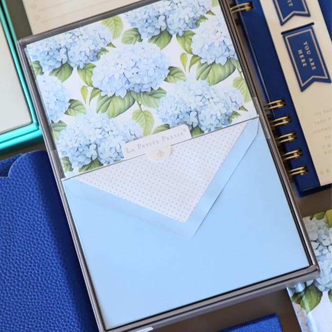 Hortensia Designer Cards by Graphique Luxe Collection, Silver Foil Embossed Stationary Boxed Set, 10 Blank Cards with 11 Envelopes, All Occasion Greetings, 5.25" x 3.8"
