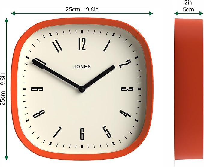JONES CLOCKS® Marvel Wall Clock | Modern Retro Rounded Square Clock | 10 inch |