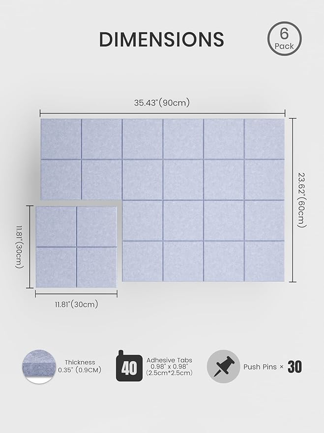 Bumusty Large Felt Bulletin Board, 30 Push Pins, 40 Adhesive Tabs, Soft