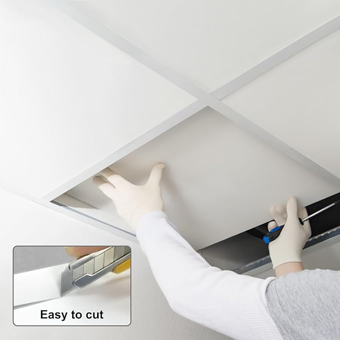 Smooth White Drop Ceiling Tile 2ft x 2ft, Ceiling Panel 24 x 24in – Waterproof