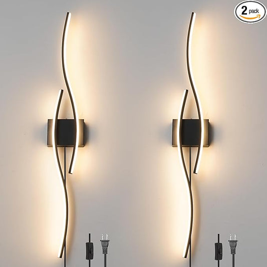 Daunton Modern Plug in Wall Sconces Set of Two, RC Dimmable LED Plug in Wall