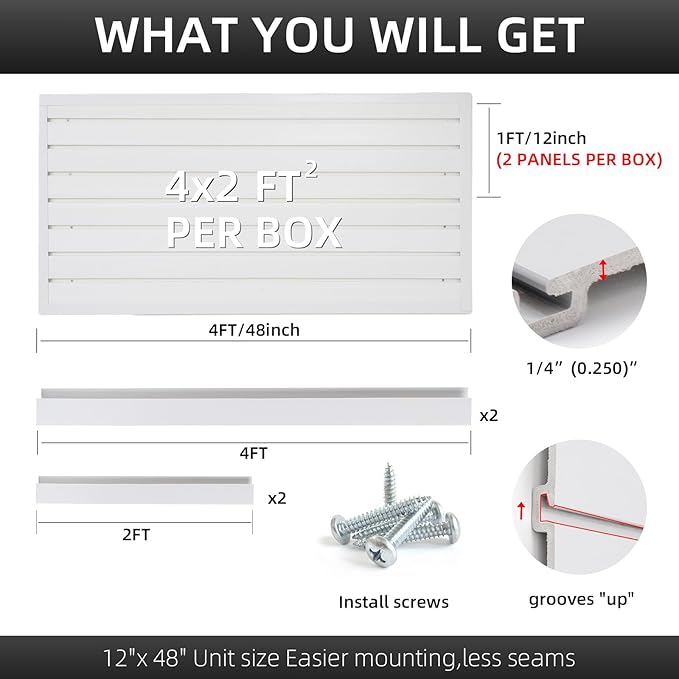 Slatwall Panel Garage Organizer, Heavy Duty Wall Mounted PVC Slat Wall Panels