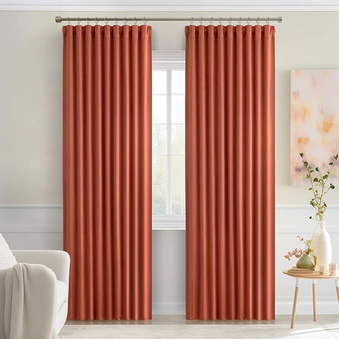 MIULEE Back Tab Burnt Orange Blackout Curtains 90 Inch Long 2 Panels Set