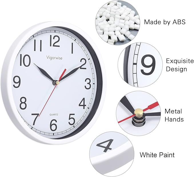 Wall Clock, 8 Inch Silent Sweep Movement Accurate Small Clocks Kitchen/Living