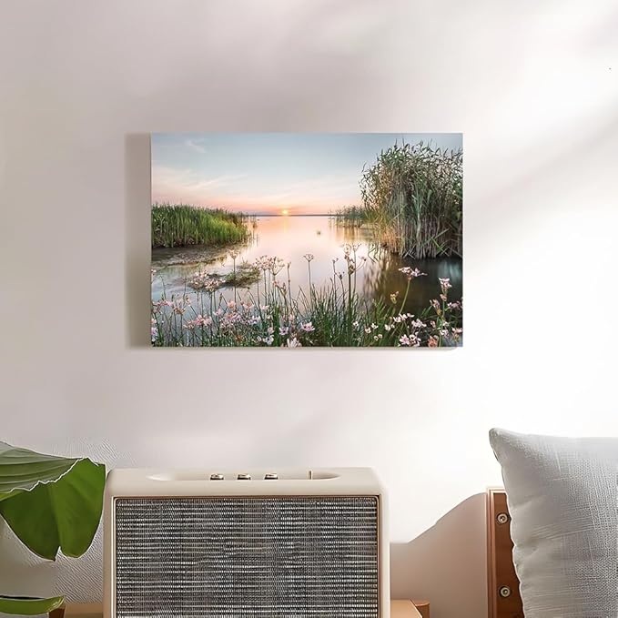 lake pictures wall decor artwork: scenic canvas wall art lake scene artwork nature scenery painting - sunset landscape prints for bedroom house 16"x11"