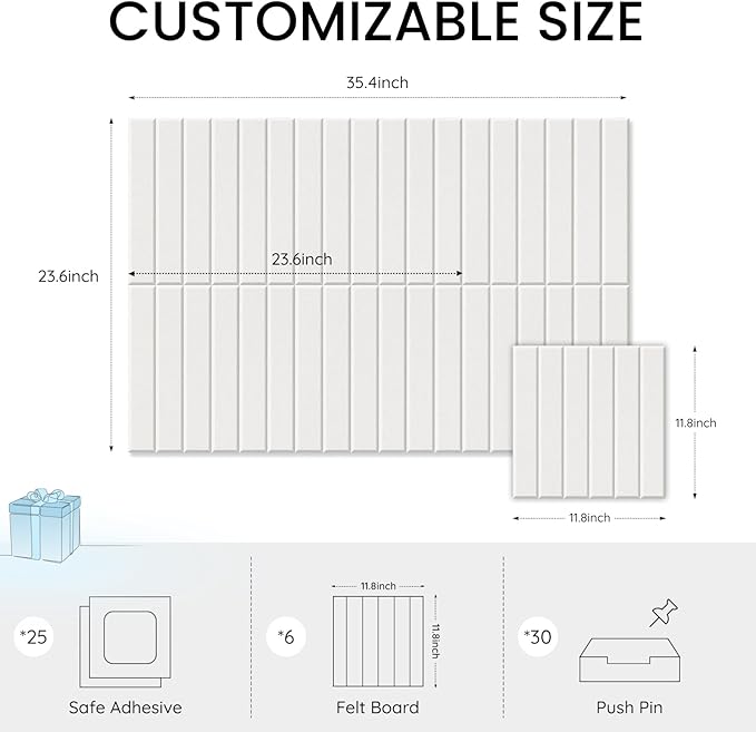 Large Cork Bulletin Board for Wall 36"x24", 6 Pack Felt Slat Wall Panel Tiles