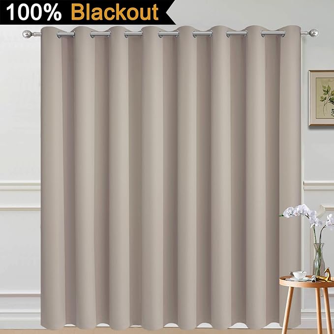 Yakamok Total Blackout Extra Wide Patio Sliding Door Curtains, Grommet Thermal