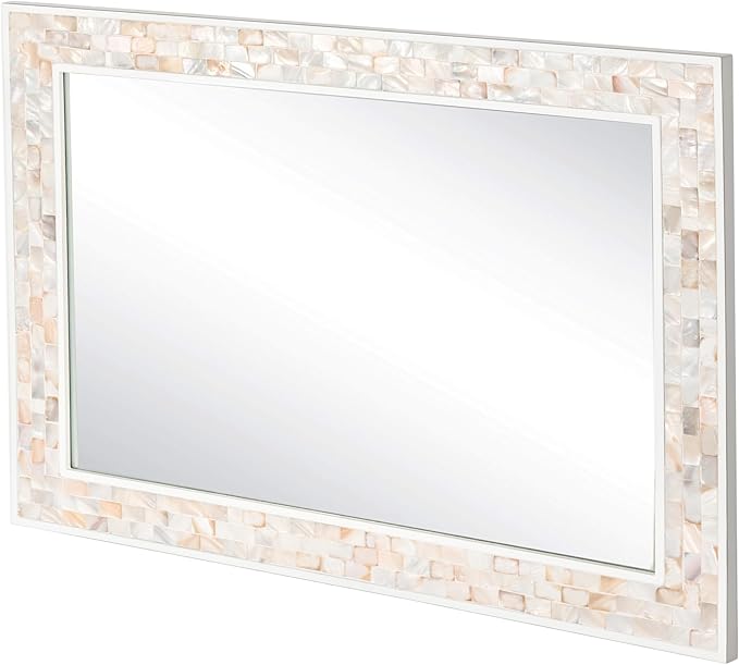Wall Mounted Mosaic Mirror 30x40 Inch, Natural Mother of Pearl Inlay White