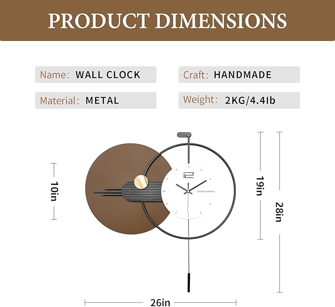 Large Modern Wall Clock for Living Room, Decorative Silent Battery Operated